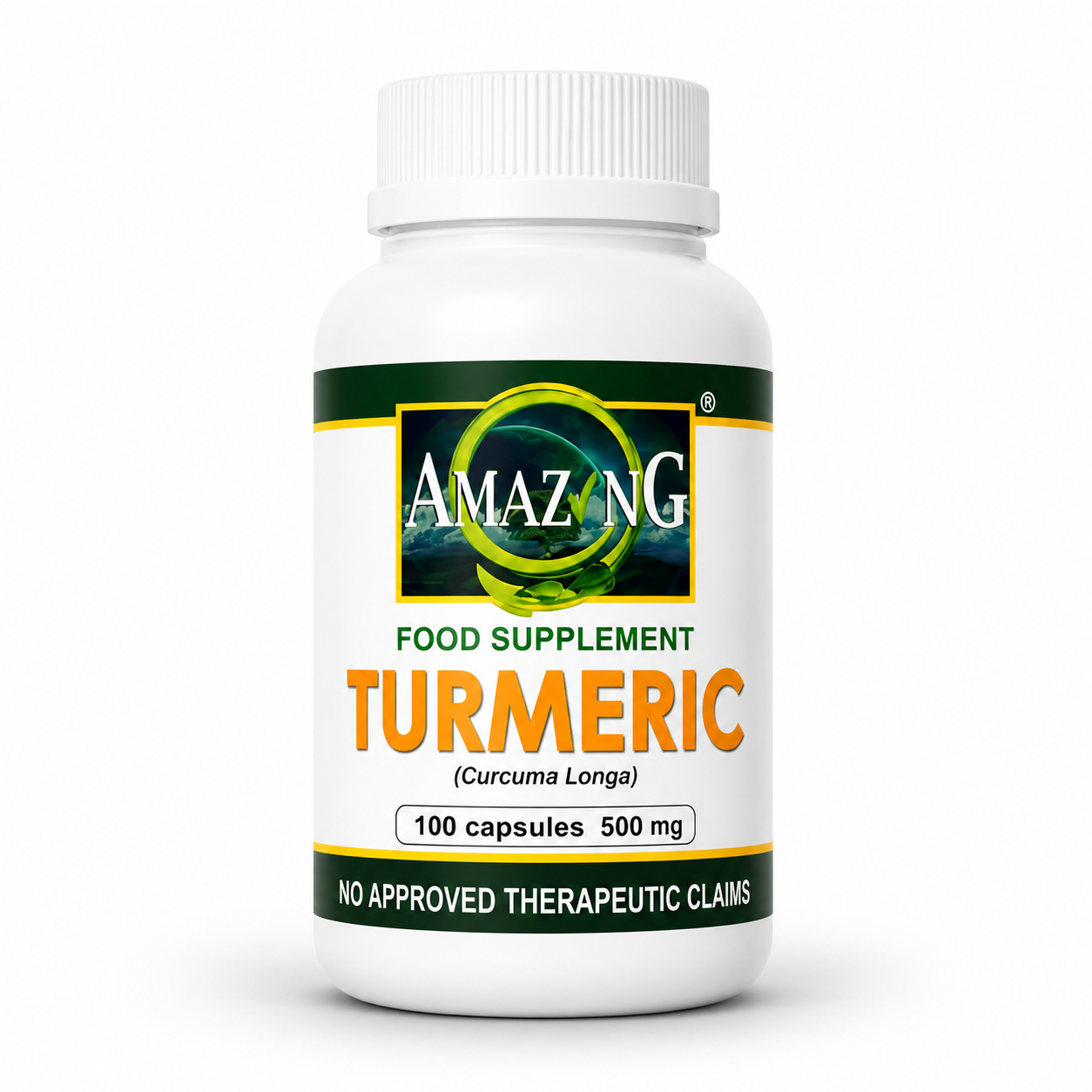 Amazing Food Supplement Turmeric bottle, 100 capsules, 500 mg